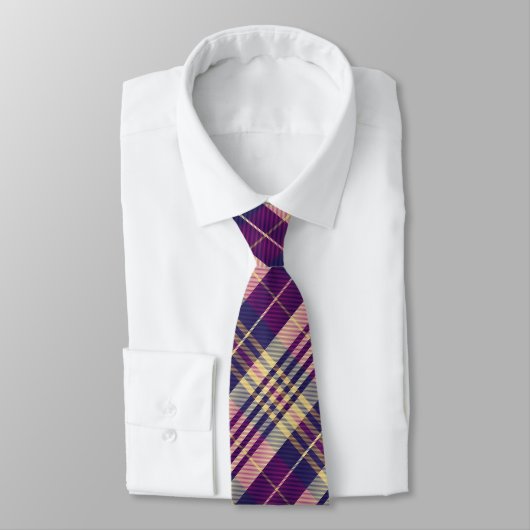 Cravate Tartan mauve, or et bleu (Attaché)