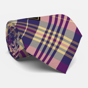 Cravate Tartan mauve, or et bleu