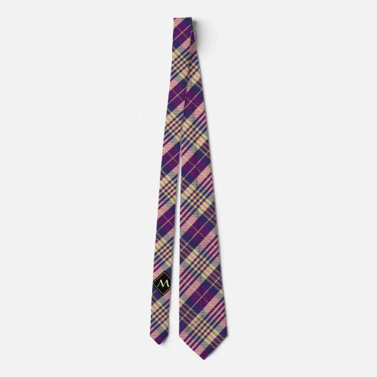 Cravate Tartan mauve, or et bleu (Dos)