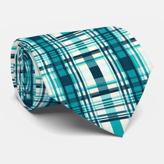 Cravate Tartan Motif plaid Check Vert Blanc (Roulé)