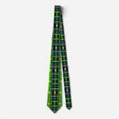 Cravate Tartan Motif Plaid Check vert orange noir (Devant)