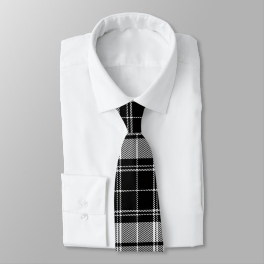 Cravate Tartan noir, blanc et gris classique (Attaché)