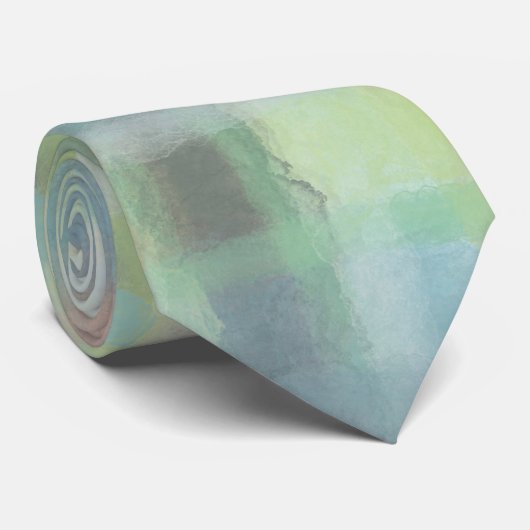 Cravate Tartan plaid moderne pastel vert bleu gris beige (Roulé)