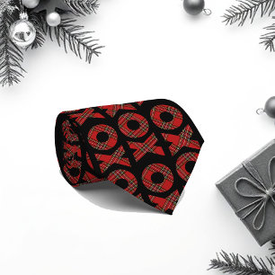 Cravate Tartan Rouge Motif XOXO Sur Fond Noir