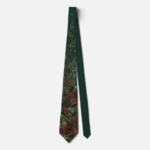 Cravate Tartan Rouge Sapin de Noël Vert Forêt de Noël