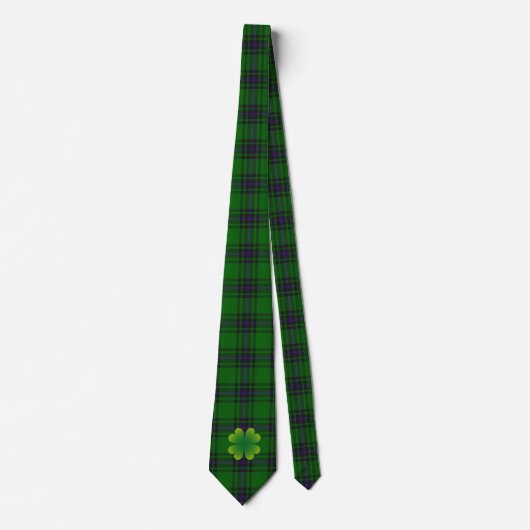 Cravate Tartan vert (Plaid) et Saint Patrick Shamrock (Devant)