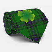 Cravate Tartan vert (Plaid) et Saint Patrick Shamrock (Roulé)