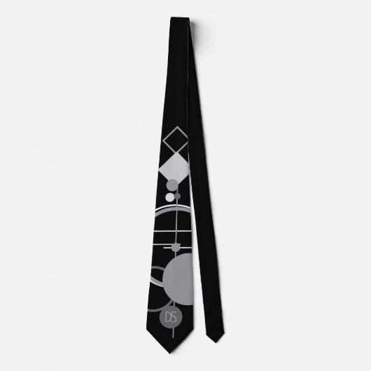 Cravate Tatouage Art Déco Moderne | Monogramme noir et gri (Devant)