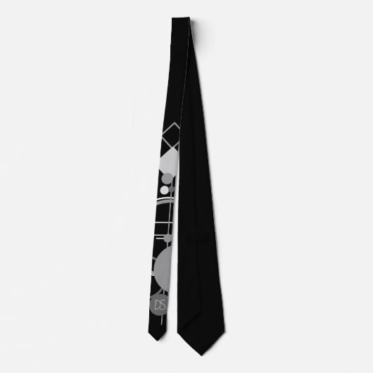 Cravate Tatouage Art Déco Moderne | Monogramme noir et gri (Dos)