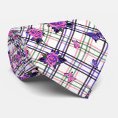 Cravate Tatouage rose violet Rose Papillons crâniens Plaid (Roulé)