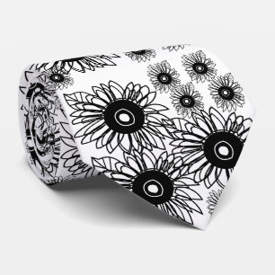 Cravate Tatouage Tournesol Floral Noir Blanc Tatouage Fleu