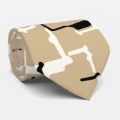 Cravate Taupe Beige Blanc Noir Motif Abstrait (Roulé)
