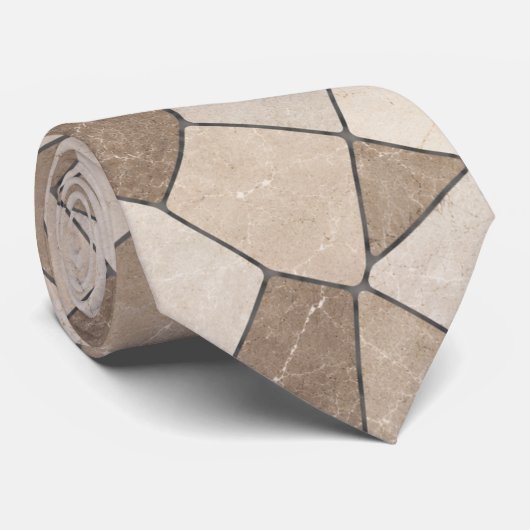 Cravate Taupe Élégant et Marbre de Grès Géométrique (Roulé)