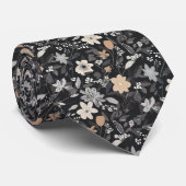 Cravate Taupe et fleurs blanches sur charbon (Roulé)