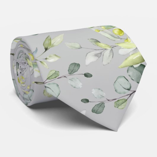 Cravate Taupe Gris Sage Vert Eucalyptus Élégant Mariage (Roulé)