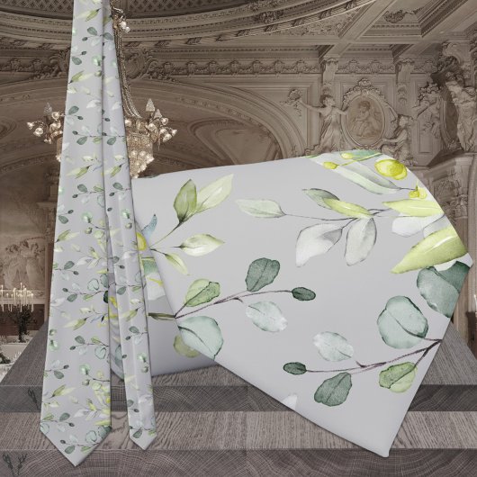 Cravate Taupe Gris Sage Vert Eucalyptus Élégant Mariage
