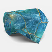 Cravate Teal Blue Marble Texture with Gold Veins (Roulé)
