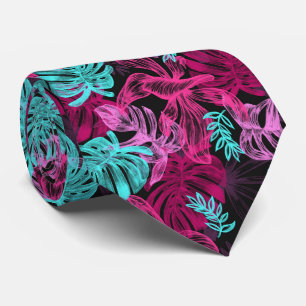Cravate Teal et nuances de feuille tropical rose