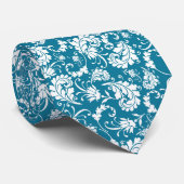 Cravate Teal Floral Pattern Custom Necktie (Roulé)