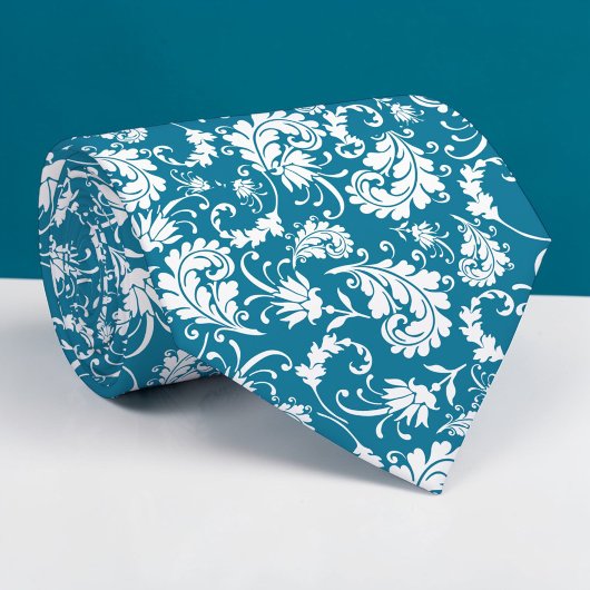 Cravate Teal Floral Pattern Custom Necktie