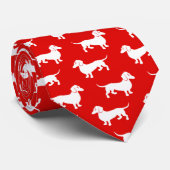 Cravate Teckels partout rouge et blanc de Noël (Roulé)