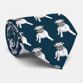 Cravate Tendance Col Chien Pug Bleu Marine Moderne Classiq (Roulé)