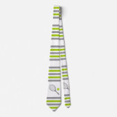 Cravate Tennis rackets and ball green and gray stripes (Devant)