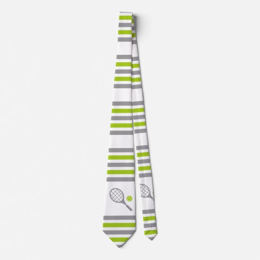 Cravate Tennis rackets and ball green and gray stripes (Devant)
