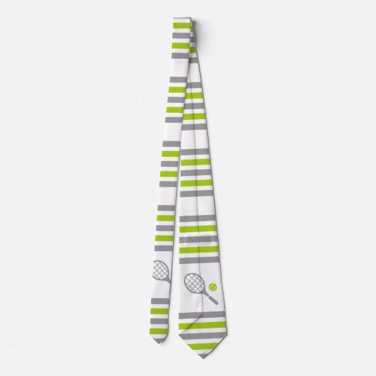 Cravate Tennis rackets and ball green and gray stripes (Dos)