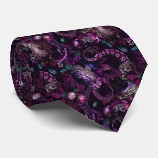 Cravate Tentacle Gothique Rose Foncé Avec Fleurs (Roulé)