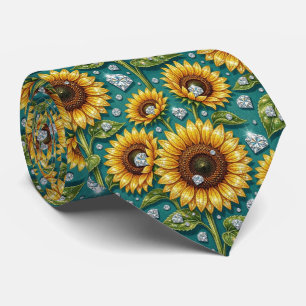 Cravate Tenue Décontractée Tournesols et Diamants