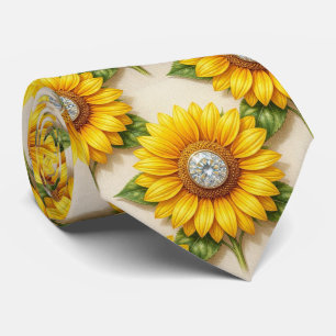 Cravate Tenue Décontractée Tournesols et Diamants