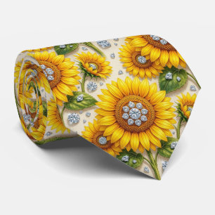 Cravate Tenue Décontractée Tournesols et Diamants