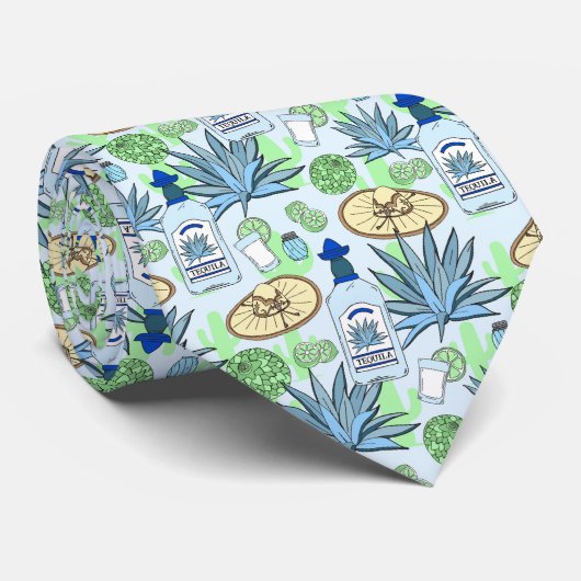 Cravate Tequila Drinker Blue Agave et Sombreros Imprimer (Roulé)