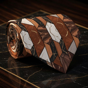 Cravate Terracotta de luxe et géométrique en marbre noir