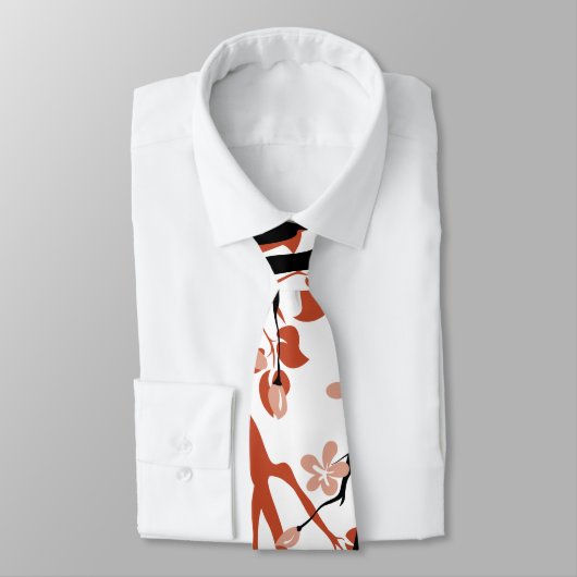 Cravate Terracotta et branche noire, fleurs de pêche foncé (Attaché)