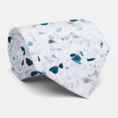 Cravate Terrazzo Elégant Turquoise bleu vert blanc gris ré (Roulé)