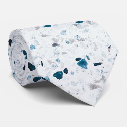 Cravate Terrazzo Elégant Turquoise bleu vert blanc gris ré (Roulé)