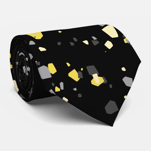 Cravate Terrazzo noir gris jaune (Roulé)