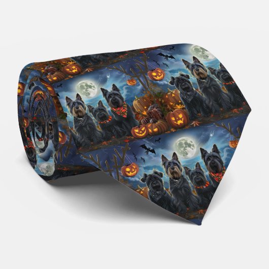 Cravate Térrier Écossais Halloween Fantomatique (Roulé)