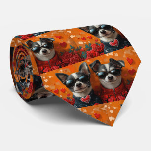 Cravate Terrier Rat avec Roses de cœur Saint-Valentin