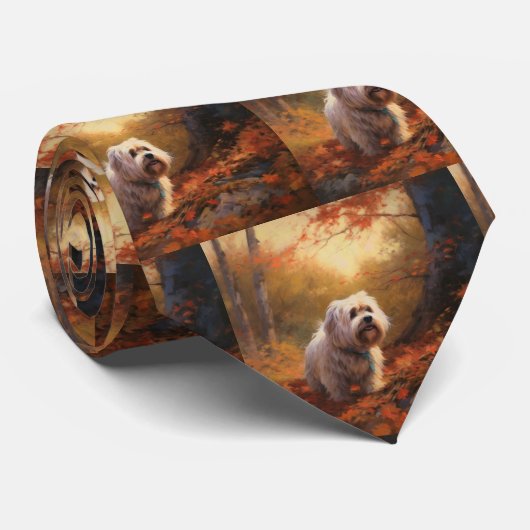 Cravate Terrier tibétain à l'automne Feuilles automne Insp (Roulé)