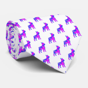 Cravate Tête de Boston Terrier RoseBleu Silhouette Col Bla