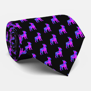 Cravate Tête de Boston Terrier RoseBleu Silhouette Noir Co