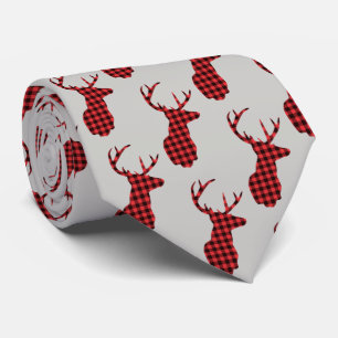 Cravate Tête de cerf - Rustique Motif rouge plaid
