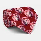 Cravate Tête de lion rose bordeaux Design  (Roulé)