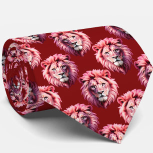 Cravate Tête de lion rose bordeaux Design