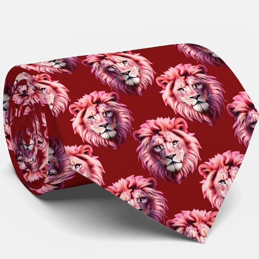 Cravate Tête de lion rose bordeaux Design 