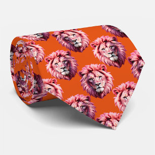 Cravate Tête de lion rose motif animal design orange