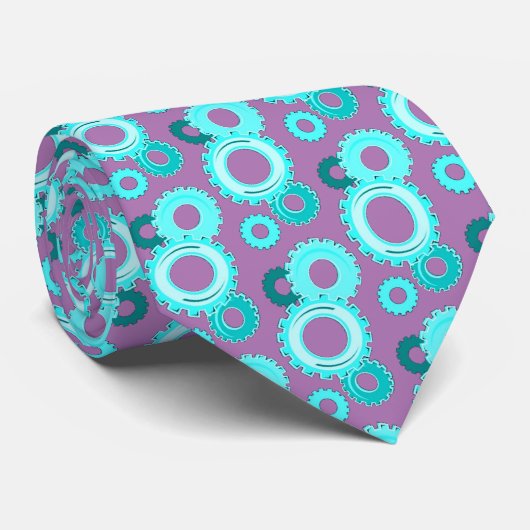 Cravate Têtes d'engrenage Turquoise sur la mode des hommes (Roulé)